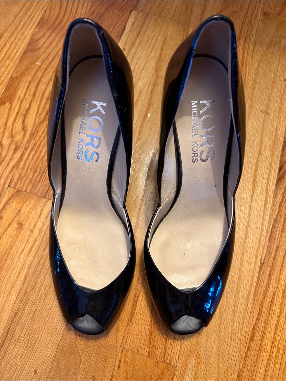 MICHAEL KORS Black Patent Peep-Toe Heels